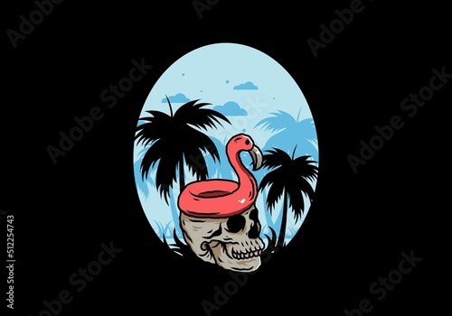 Canvas Print Flamingo lifebuoy is on top of the skull illustration