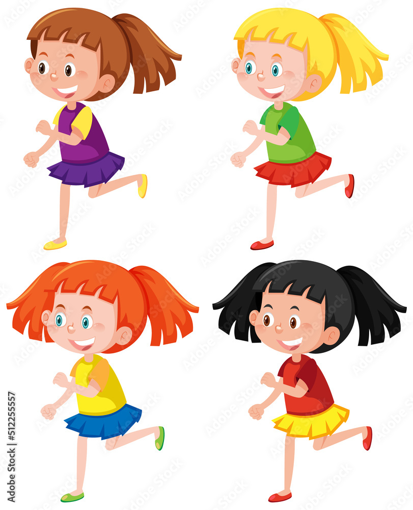 Set of different girls in walking posture Set of different girls in walking posture