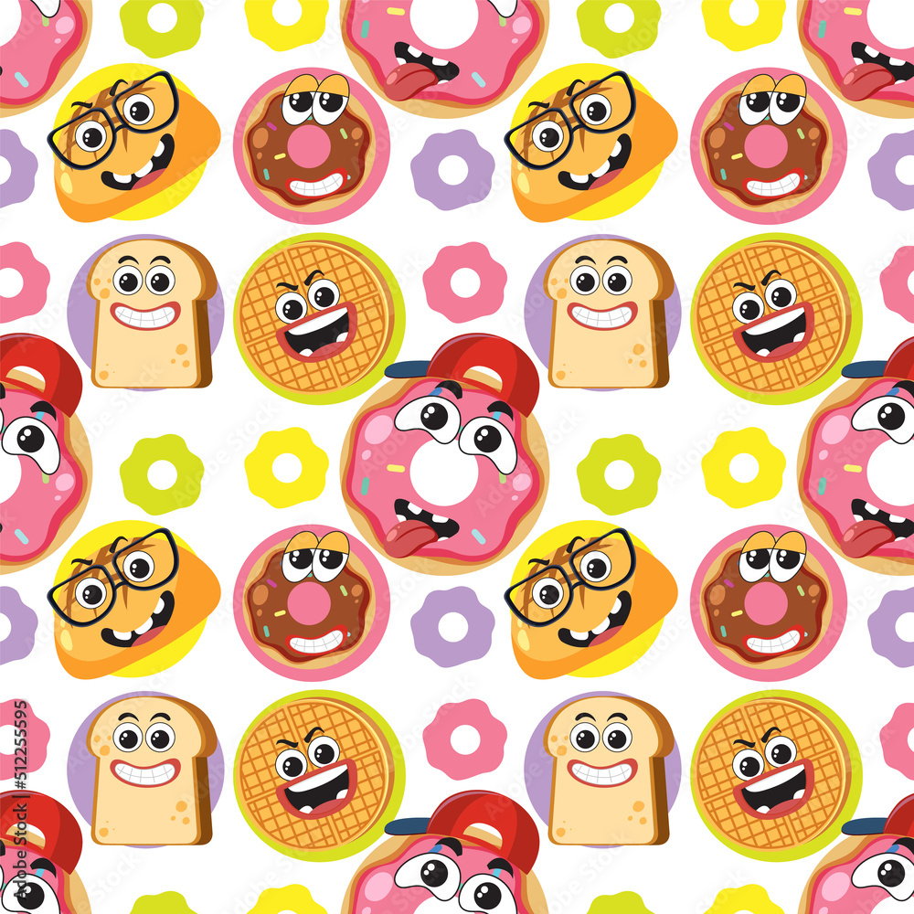 Fototapeta premium Cartoon food and dessert seamless pattern