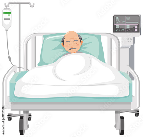 Old man sleeping in hospital bed