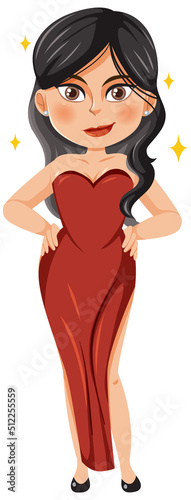 Beautiful woman in red dress cartoon character