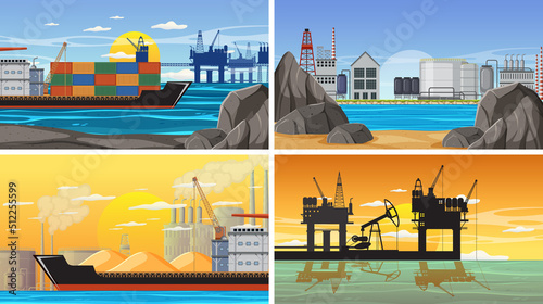Four different petroleum industry scenes