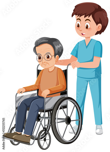 Caregiver with elderly man in wheelchair