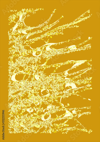 Vector abstraction based on winter bare larch branch with cones. Mustard-bronze gamma. photo