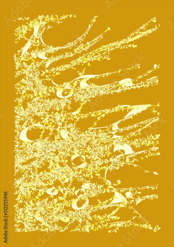 Vector abstraction based on winter bare larch branch with cones. Mustard-bronze gamma.
