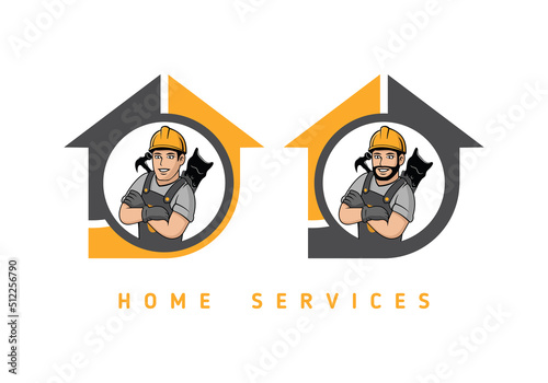 Home service handyman cartoon character logo design illustration