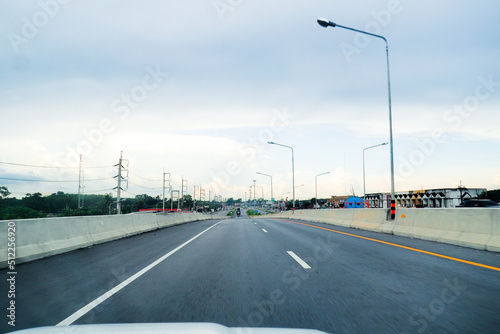 View of Road No. 4 in the south of Thailand in view of a speeding car. travel concept