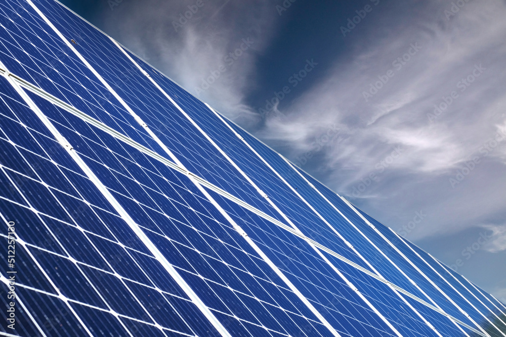 solar panels on the background of the sky, the concept of energy in nature