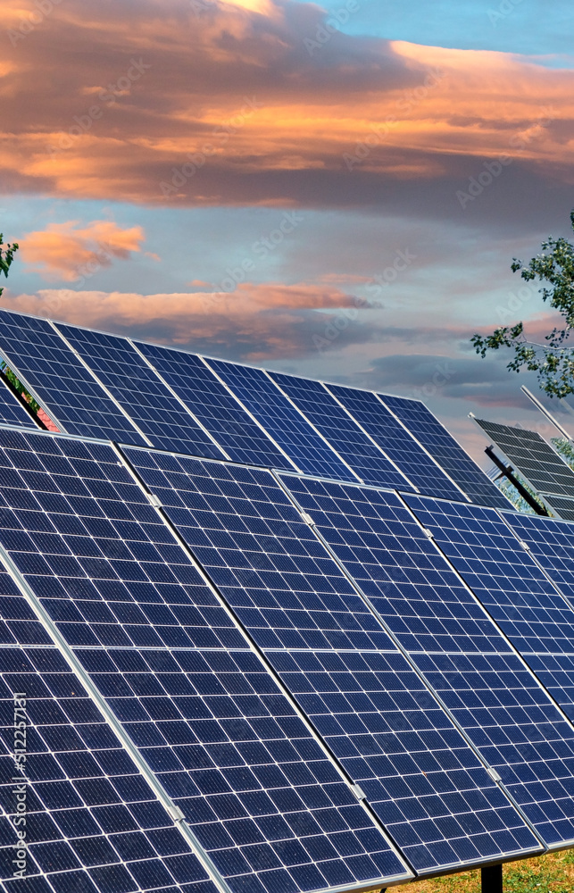 solar panels on the background of the sky, the concept of energy in nature