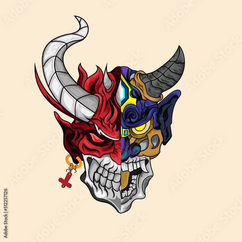 oni mask devil foor tattoos black and white scary japanese demon mask illustration