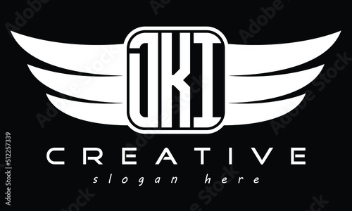 DKI Three letter Wing minimal typography font Monogram emblems flying logo Design. Vector template photo