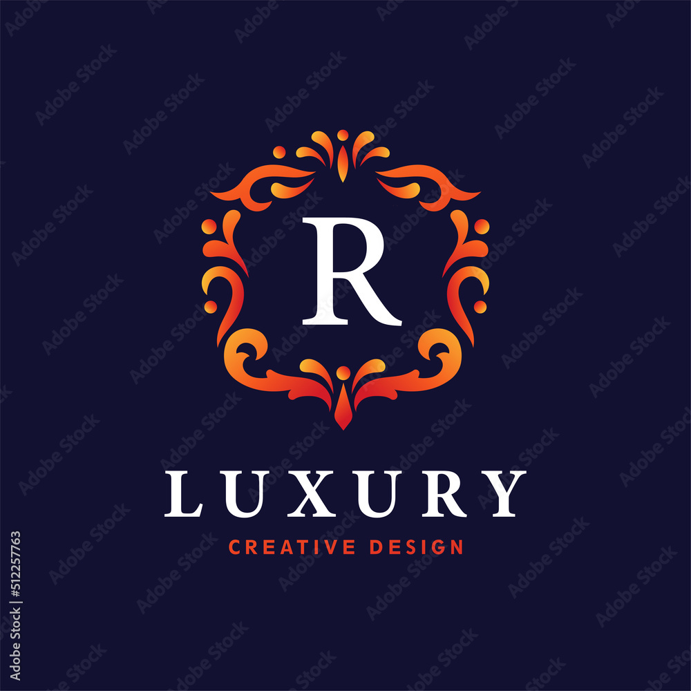 Gold badge initial letter R logo luxury calligraphic vector image Stock ...