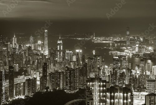 Aerial view of skyline of Hong Kong city at night