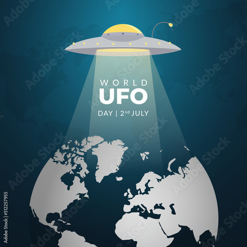 World UFO Day 2nd July illustration on night galaxy gradient color background
