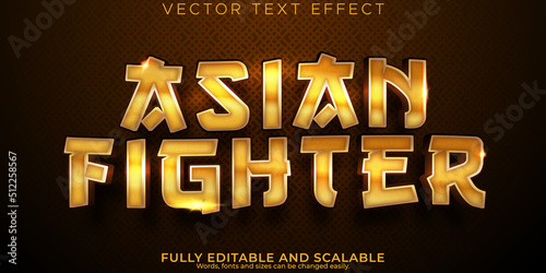 Obraz na plátne Fight asia text effect, editable karate and kungfu text style