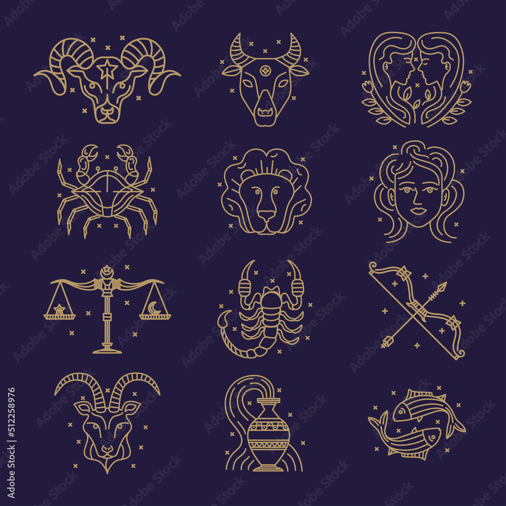 twelve astrology signs icons