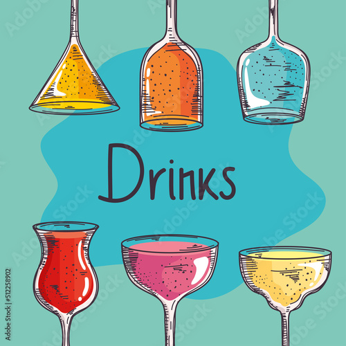 six cocktails drinks icons