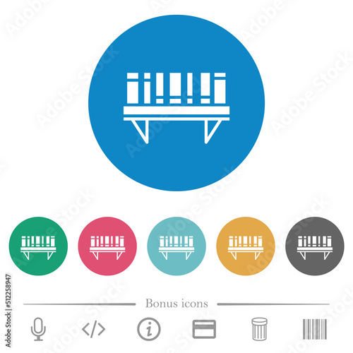 Bookshelf with books solid flat round icons