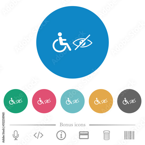 Wheelchair and visually impaired symbols flat round icons