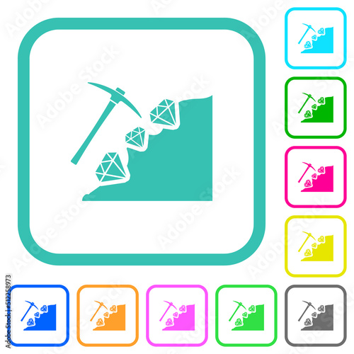 Diamond mining vivid colored flat icons