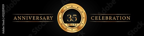 35 years anniversary golden label. Poster Design for anniversary event party, wedding, birthday party, greetings and invitation card. 35 years anniversary celebration design vector.