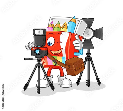 colored pencils photographer character. cartoon mascot vector