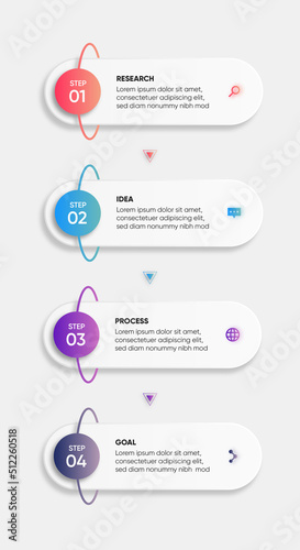 4 steps infographic bars. Modern future colorful infographic design. Orange, blue, purple, and gray colors design.