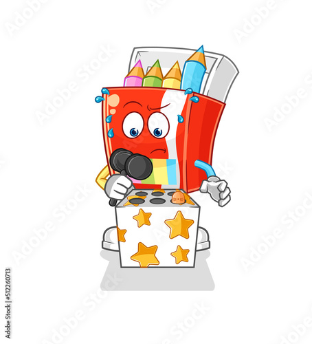 colored pencils play whack a mole mascot. cartoon vector