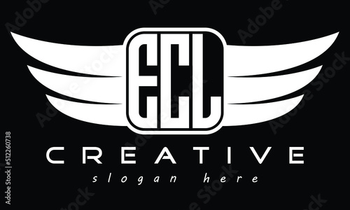 ECL Three letter Wing minimal typography font Monogram emblems flying logo Design. Vector template