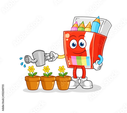 Wallpaper Mural colored pencils watering the flowers mascot. cartoon vector Torontodigital.ca