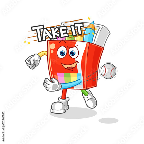 Photography colored pencils throwing baseball vector. cartoon character