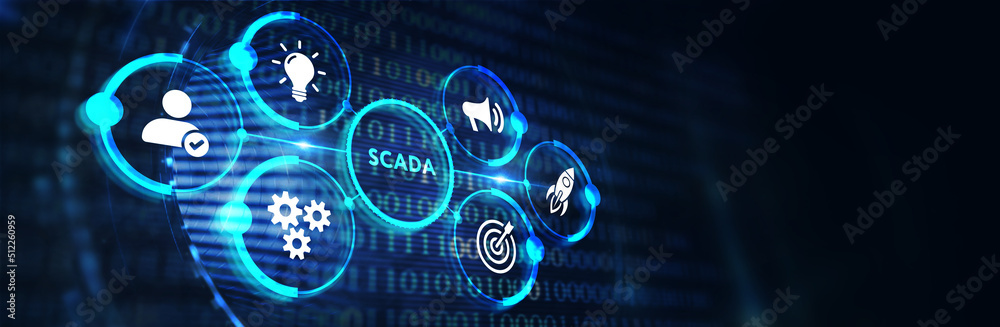 System Supervisory Control And Data Acquisition technology concept. SCADA.  3d illustration