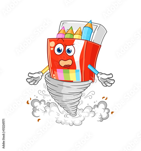 colored pencils in the tornado cartoon character vector
