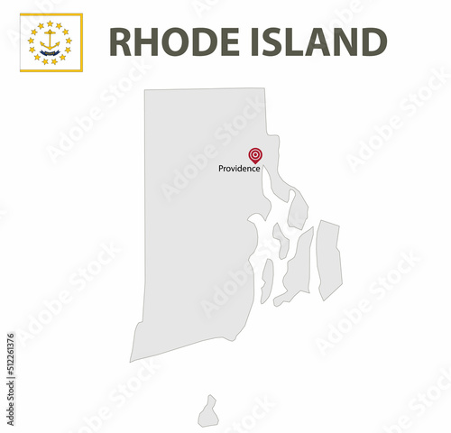 Map and American flag. Rhode Island, USA.