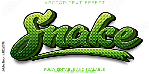Photo Snake green text effect, editable viper and cobra font style