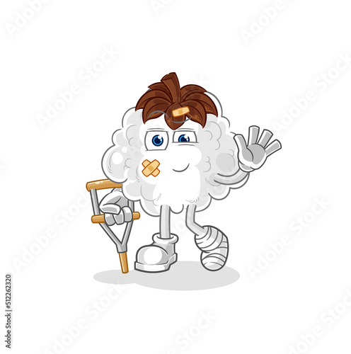 cotton sick with limping stick. cartoon mascot vector