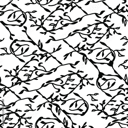 Vector black swirly floral wallpaper pattern