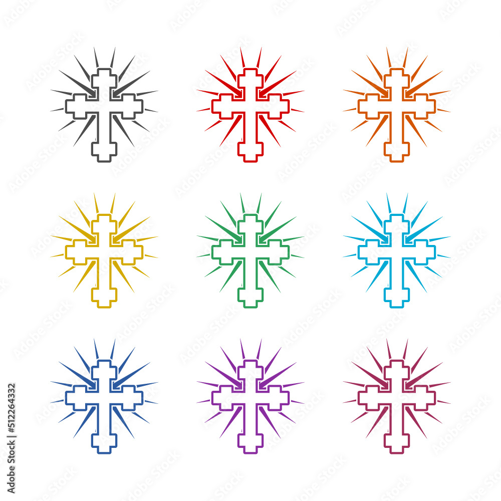 Cross on the sun icon isolated on white background. Set icons colorful