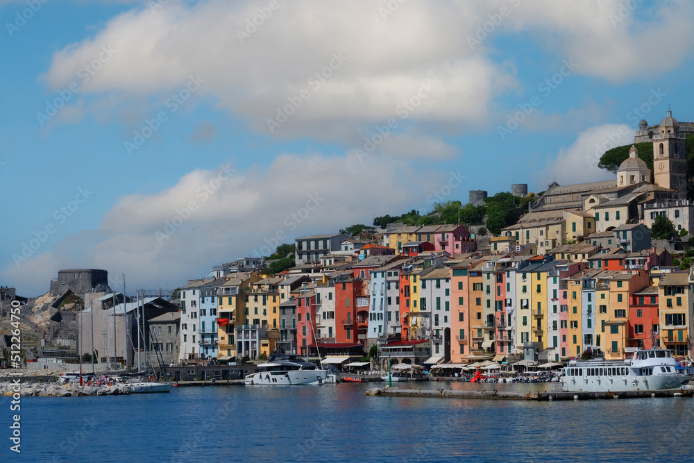 View from the boa of town of Portovenere in Liguria, Italy