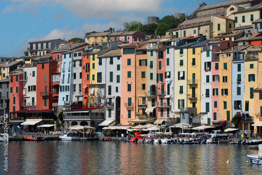 Colored houses in town of Portovenere, Liguria, Italy
