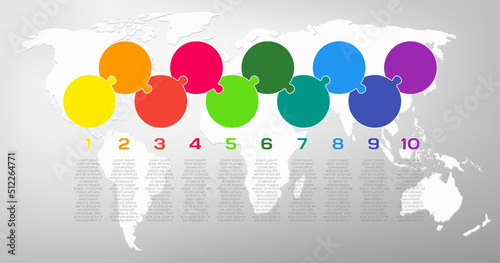 Ten piece line infographic jigsaw puzzle process
