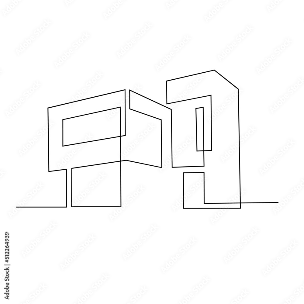 Continuous one line drawing Modern house logo vector isolated white background Continuous one line drawing Modern house logo vector isolated white background
