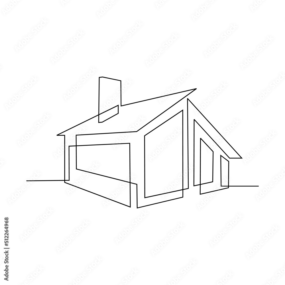 Continuous one line drawing Modern house logo vector isolated white background Continuous one line drawing Modern house logo vector isolated white background