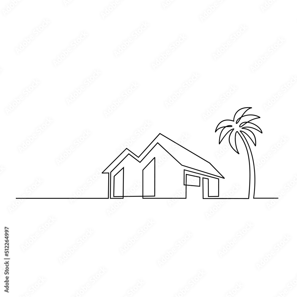 Continuous one line drawing Modern house logo vector isolated white background