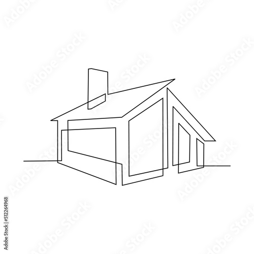 Continuous one line drawing Modern house logo vector isolated white background