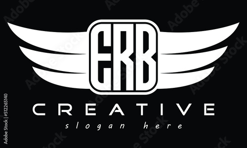 ERB Three letter Wing minimal typography font Monogram emblems flying logo Design. Vector template