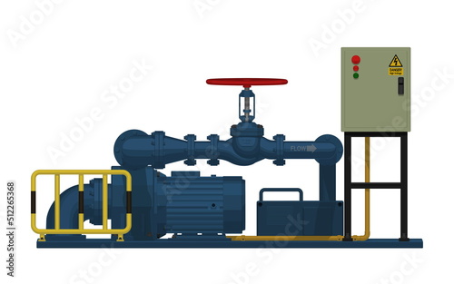 The under repair centrifugal pump system on white background