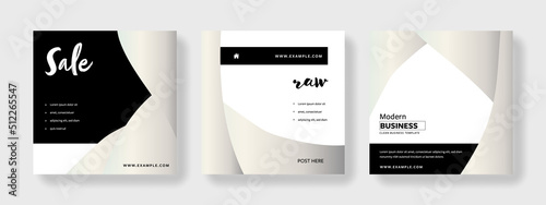 Black and white color, editable social media layouts for business, monochrome, instagram and facebook square web banners for digital marketing, layered, minimal design