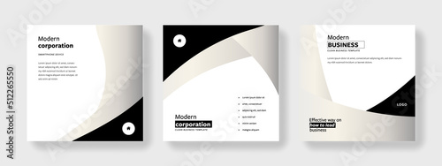 Square monochrome template, white creamy gradient coloured background with black contrast elements, corporate trendy graphic, promotion of company, simple business post for instagram and facebook