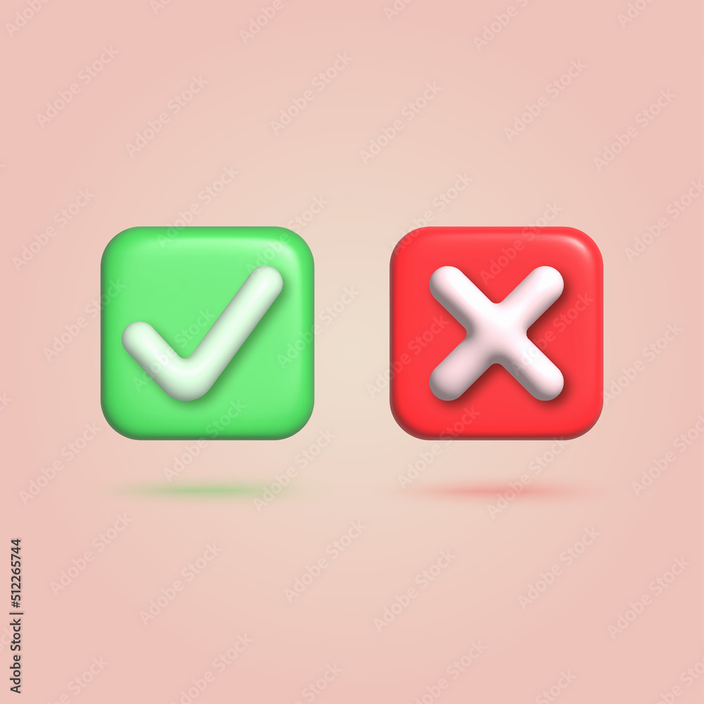 Green tick check mark and red cross mark icon. Vector Green tick check mark and red cross mark icon. Vector